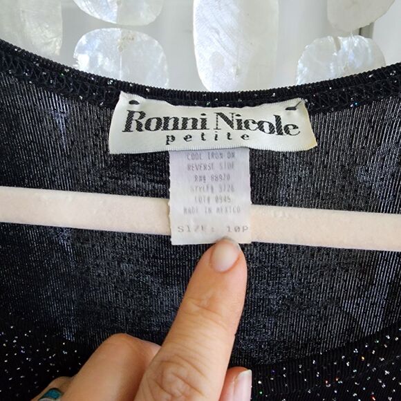 Vintage Women's Ronni Nicole Petites Black holo sparkle Bodycon dress size 10P - Picture 5 of 6